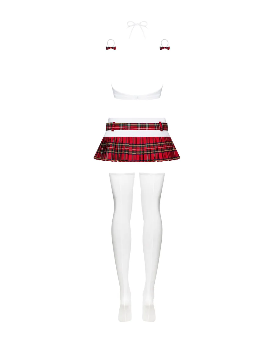 Еротичний костюм школярки з мініспідницею Obsessive Schooly 5pcs costume S/M, біло-червоний