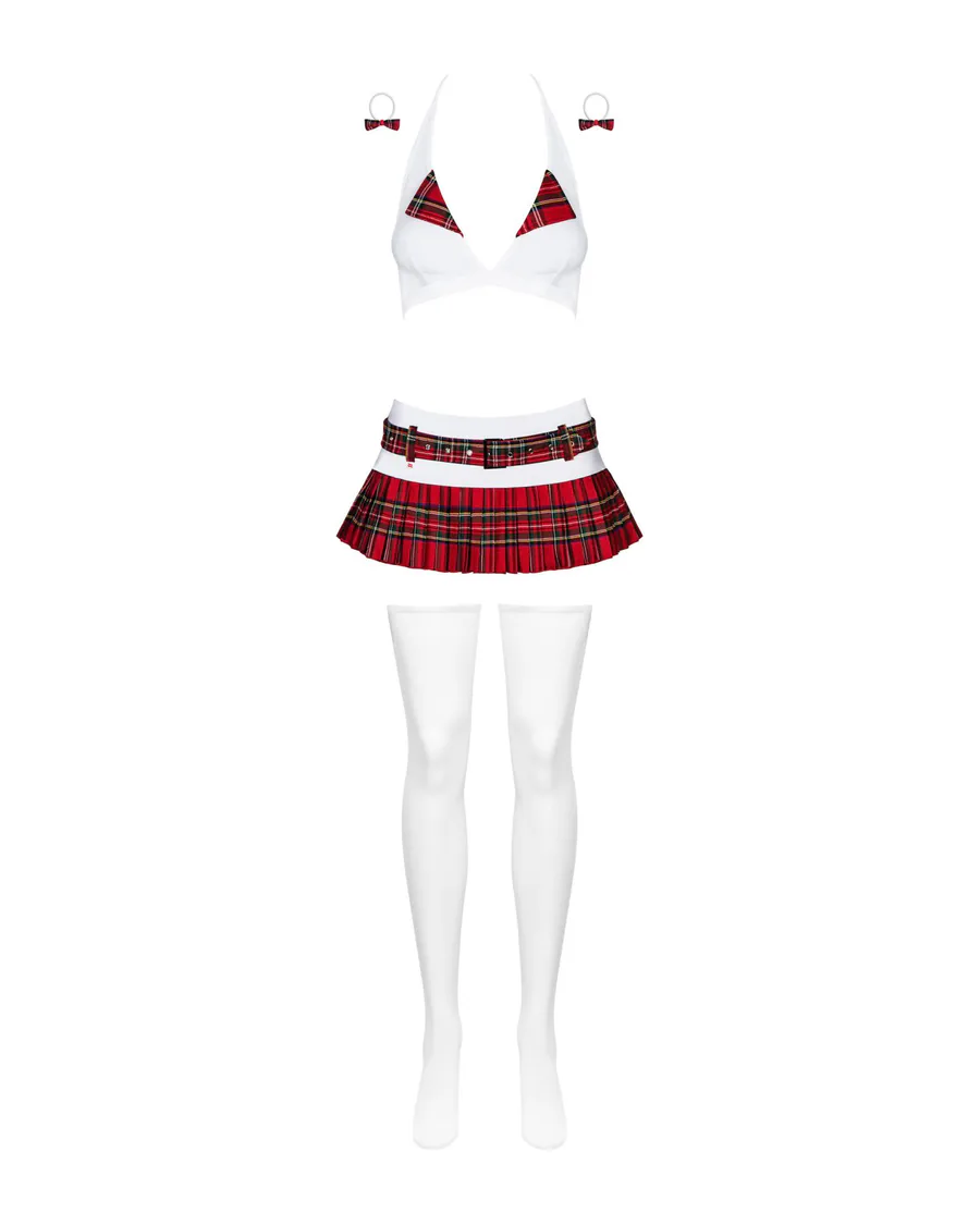 Еротичний костюм школярки з мініспідницею Obsessive Schooly 5pcs costume S/M, біло-червоний