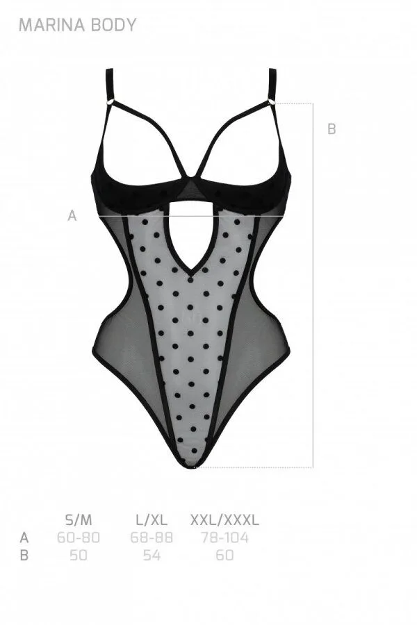 Эротическое боди Passion MARINA BODY, S/M, black, с открытыми чашками