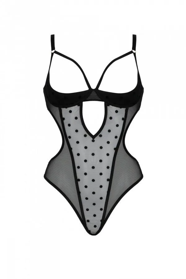 Эротическое боди Passion MARINA BODY, S/M, black, с открытыми чашками