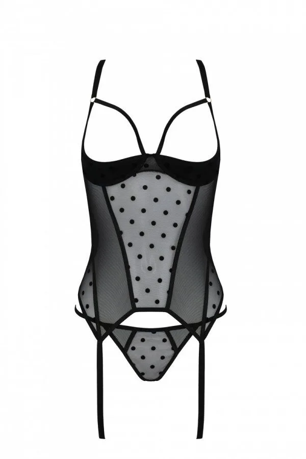 Корсет Passion MARINA CORSET, S/M, black, с открытыми чашками