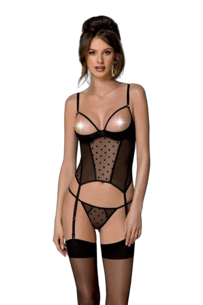 Корсет Passion MARINA CORSET, S/M, black, с открытыми чашками
