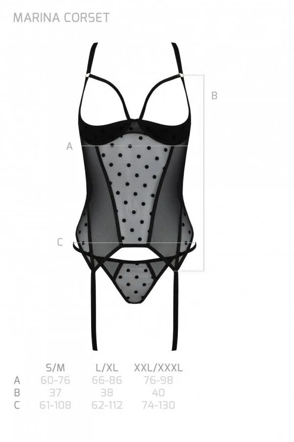 Корсет Passion MARINA CORSET, S/M, black, с открытыми чашками