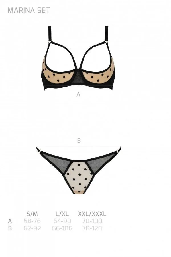 Эротический комплект Passion MARINA SET WITH OPEN BRA, XXL/XXXL, beige, открытые чашки