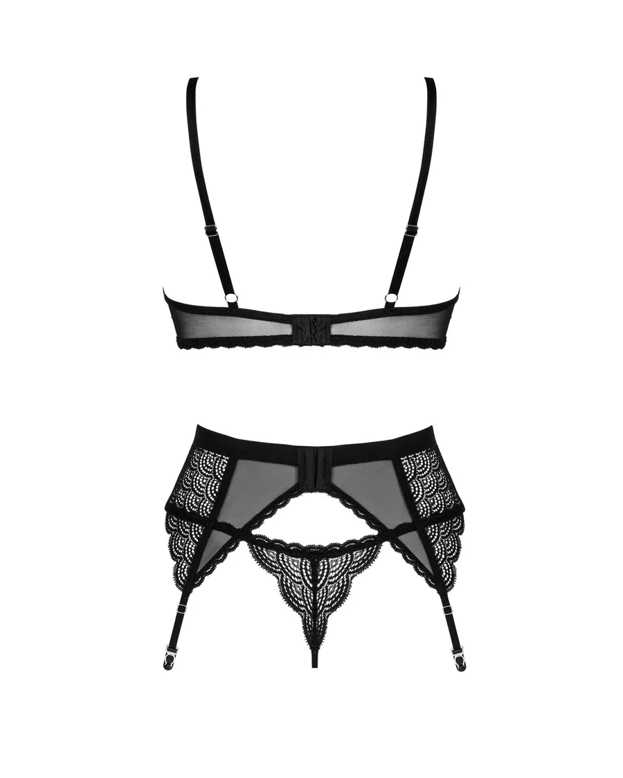 Комплект Obsessive Chemeris 3-pcs set M/L, стрінги, пояс для панчіх, бюстгальтер