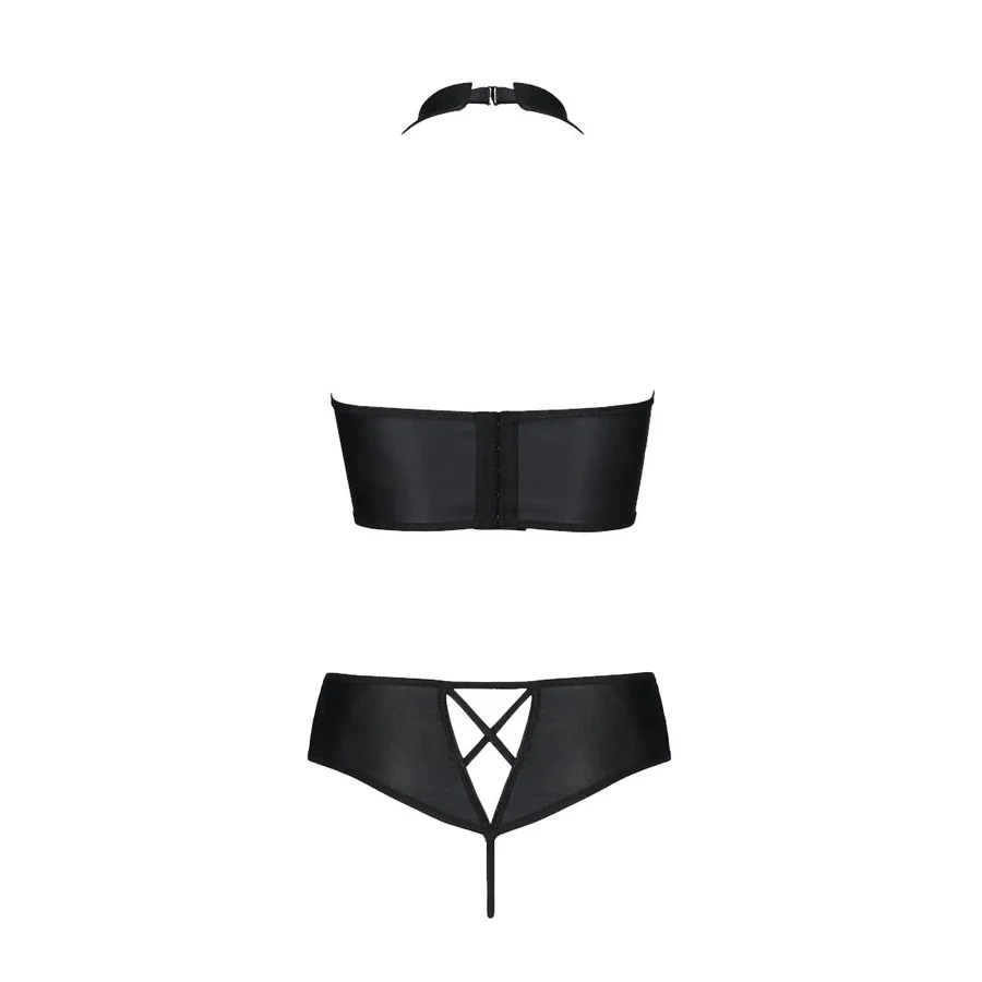 Комплект из экокожи Passion NANCY BIKINI 4XL/5XL black, бра и трусики с имитацией шнуровки