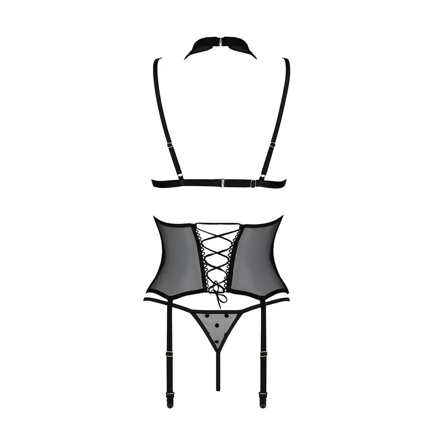 Корсет с открытой грудью Passion DOMINICA CORSET L/XL black, пажи для чулок, стринги