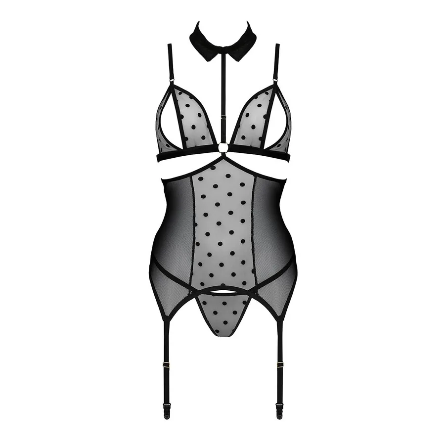 Корсет с открытой грудью Passion DOMINICA CORSET L/XL black, пажи для чулок, стринги