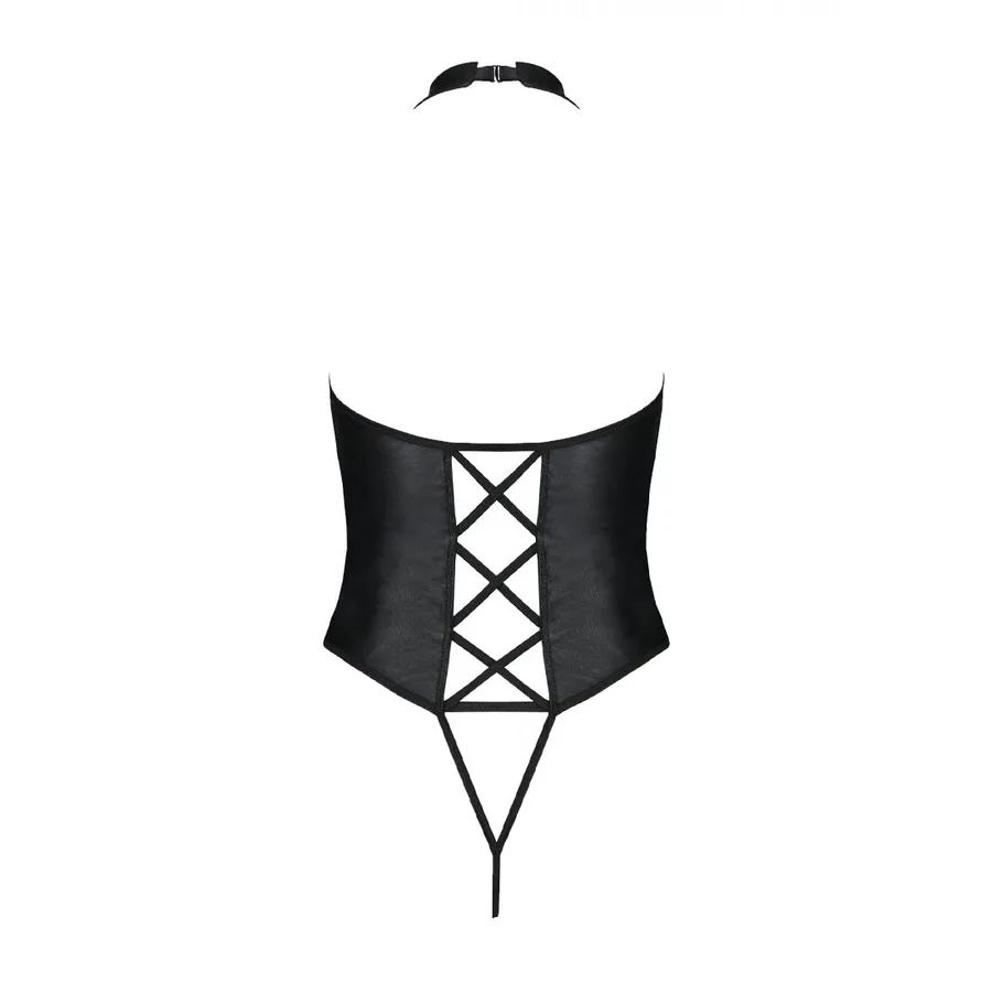 Боди из экокожи Passion NANCY BODY 4XL/5XL black, с имитацией шнуровки и открытым доступом