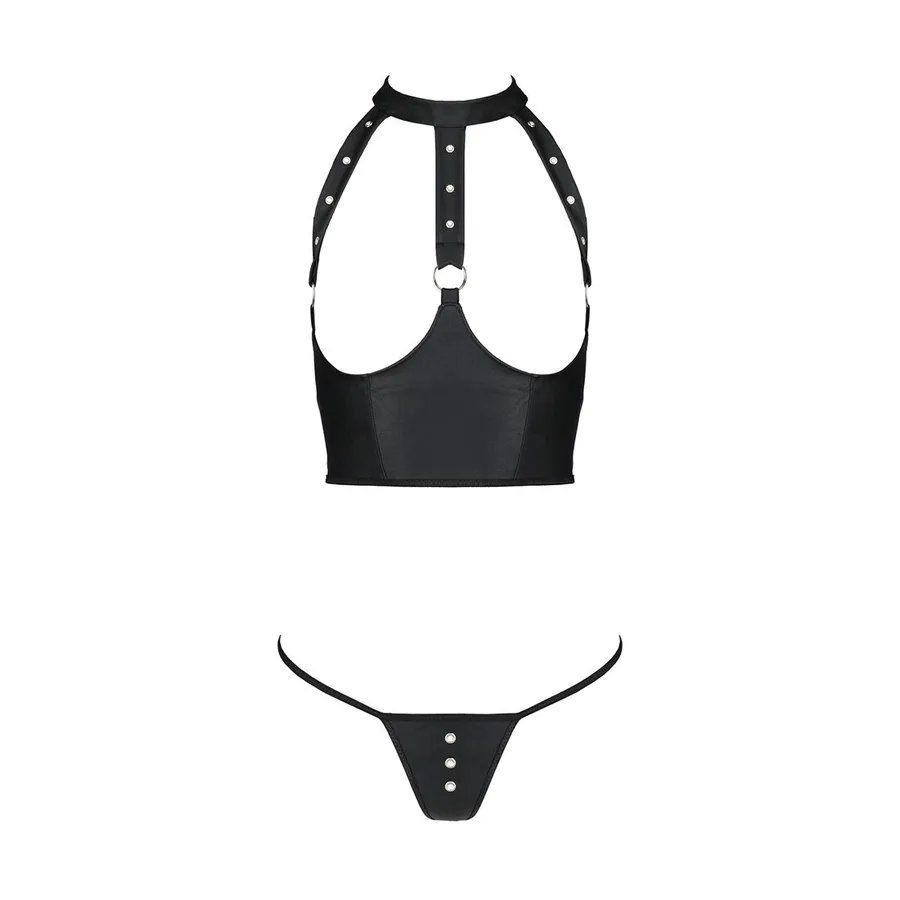 Комплект белья с открытой грудью Passion GENEVIA SET WITH OPEN BRA S/M black, корсет, стринги