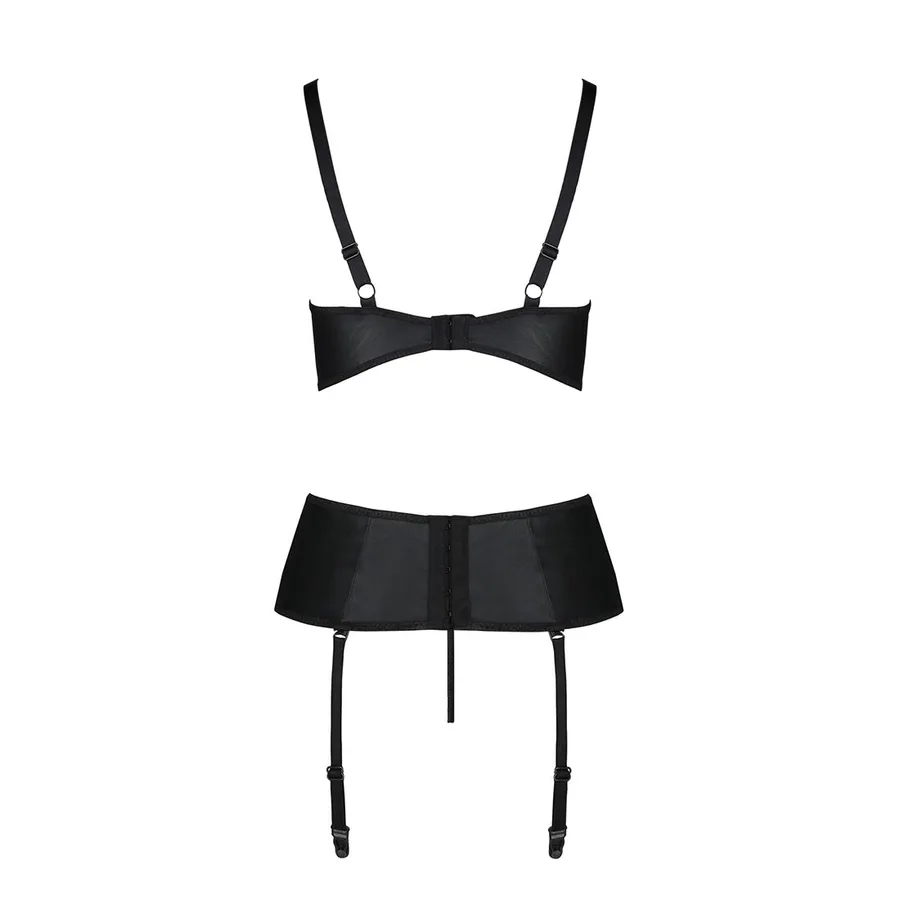 Корсет с открытой грудью Passion JANNIES CORSET L/XL black, стринги в наборе