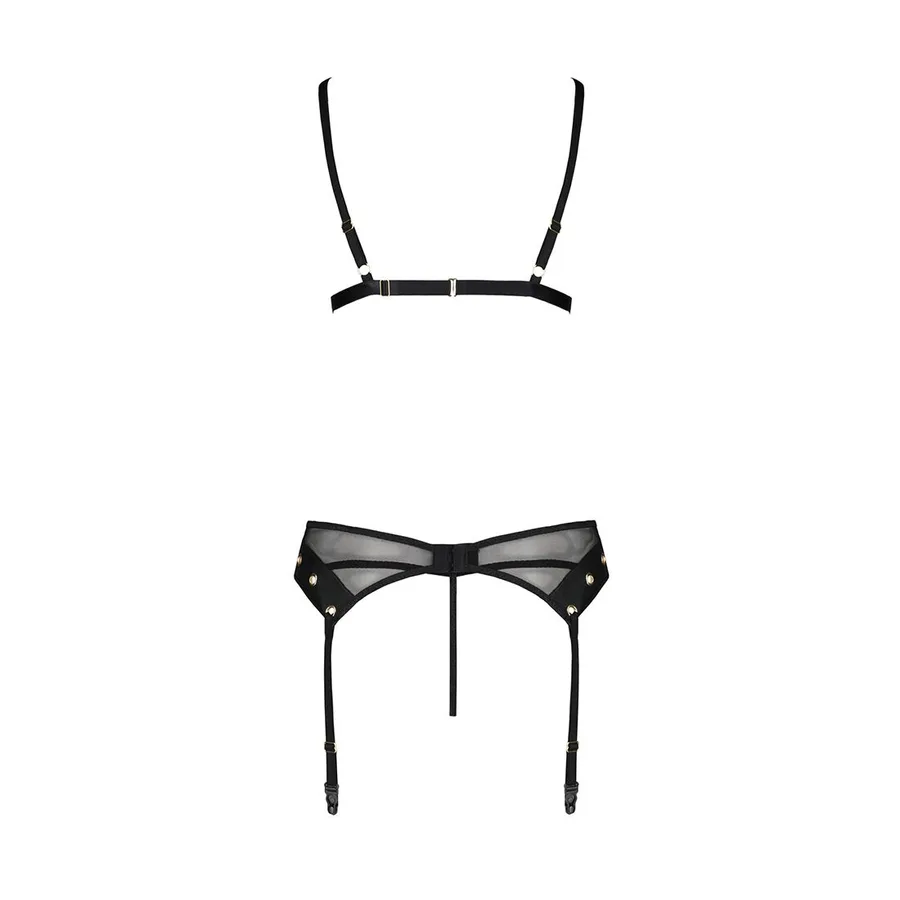 Комплект білизни Passion NESSY SET L/XL black, бюстгальтер, пояс для панчіх, стрінги