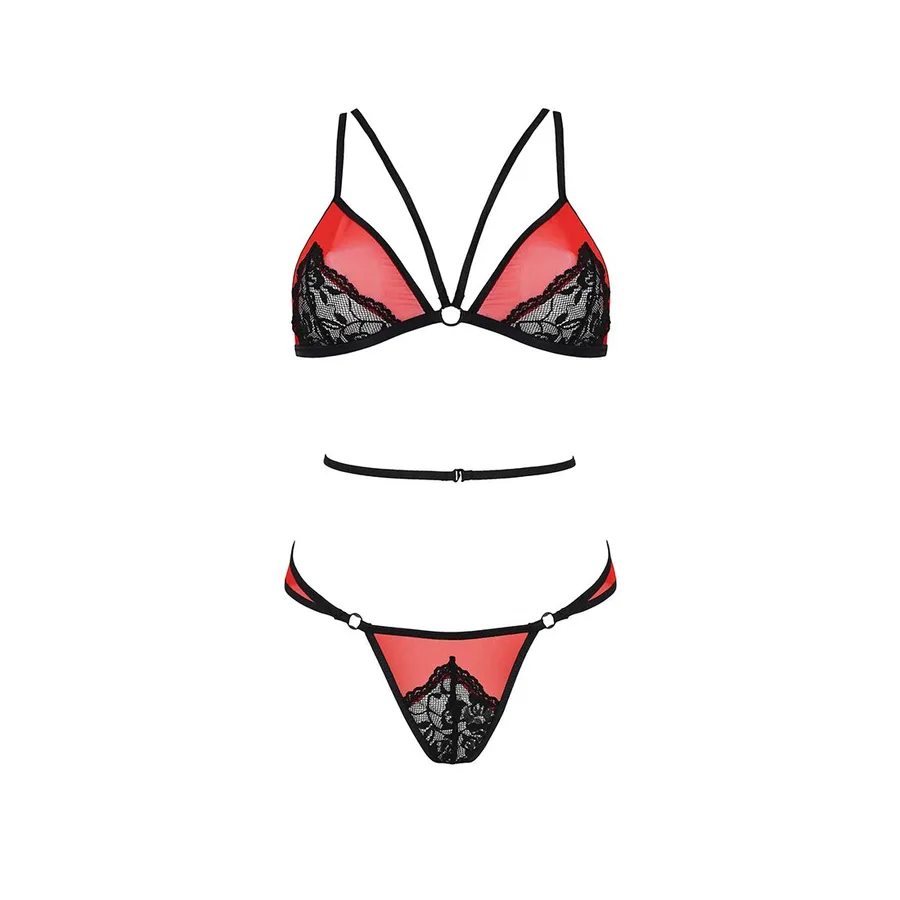Комплект білизни Passion PEONIA SET S/M red, бра, трусики