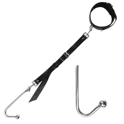 Анальный крюк 1 с ошейником из натуральной кожи Art of Sex - Anal hook, Черный