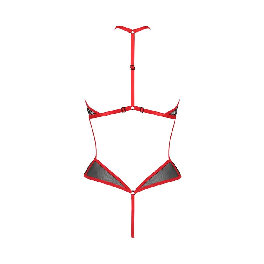 Сітчасте боді з мереживом на грудях Passion SATARA BODY XXL/XXXL red