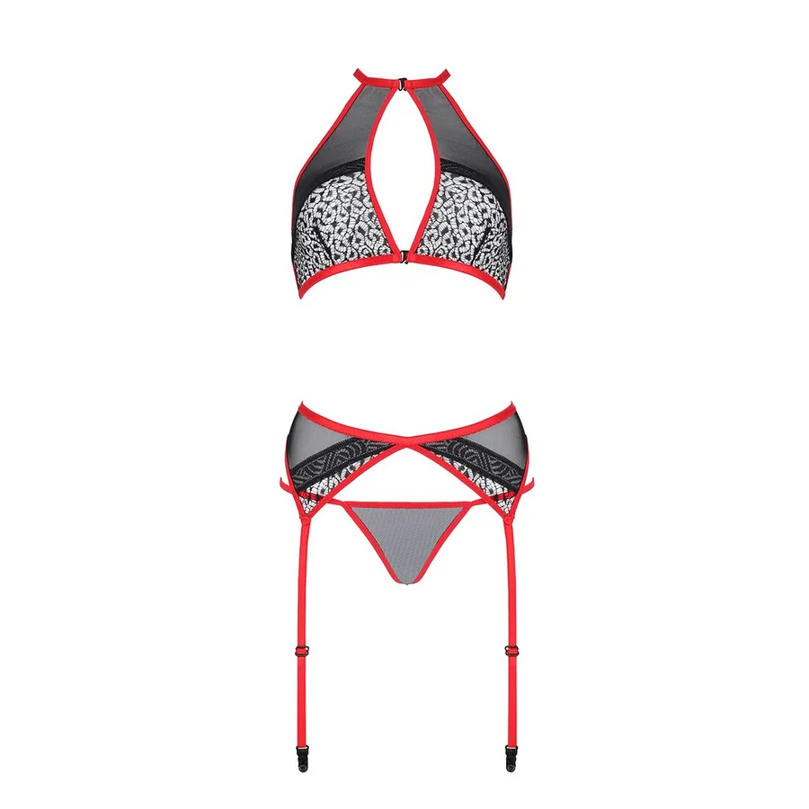 Комплект белья Passion SATARA SET XXL/XXXL red, топ, пояс для чулок, стринги