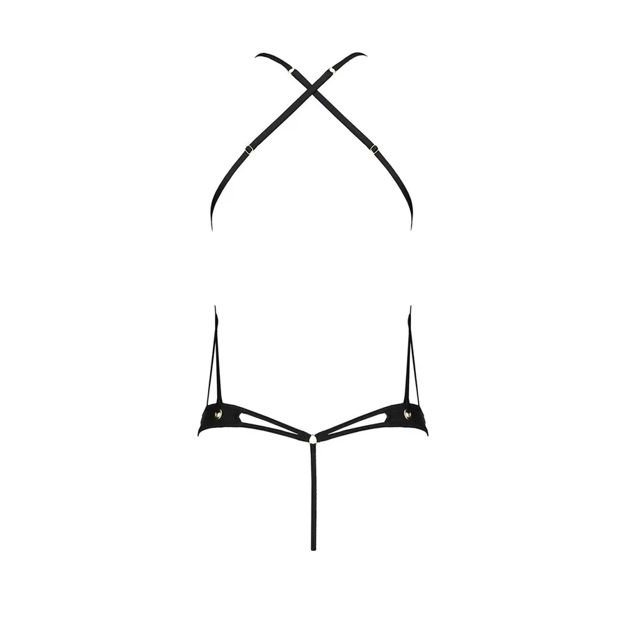 Боди с открытым доступом Passion TASMINA BODY L/XL black, экокожа, шнуровки, ажурные кружева