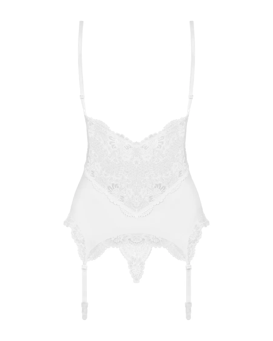 Сатиновый кружевной корсет Obsessive 810-COR-2 babydoll & thong L/XL, белый, корсет, танга