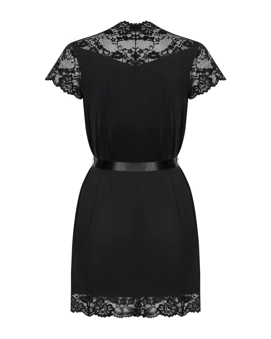 Сатиновый открытый пеньюар на поясе Obsessive 810-PEI–1 peignoir black L/XL, черный