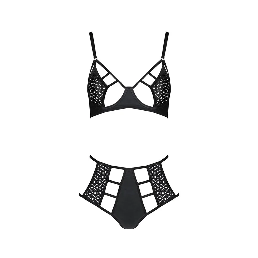 Комплект білизни Passion TASMINA SET L/XL black, ліф, високі трусики з корсетом ззаду