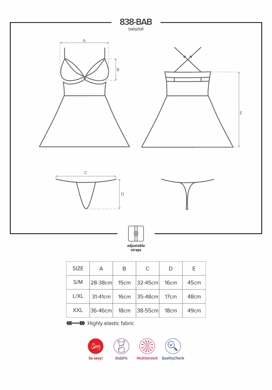 Еротичний мереживний комплект із сіточкою Obsessive 838-BAB-1babydoll & thong black S/M