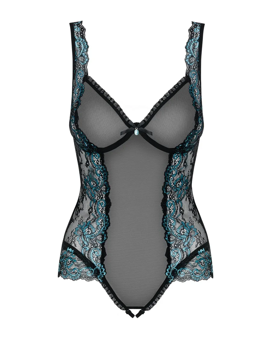 Сітчасте боді на кісточках Obsessive Amanta teddy L/XL, чорне, з доступом