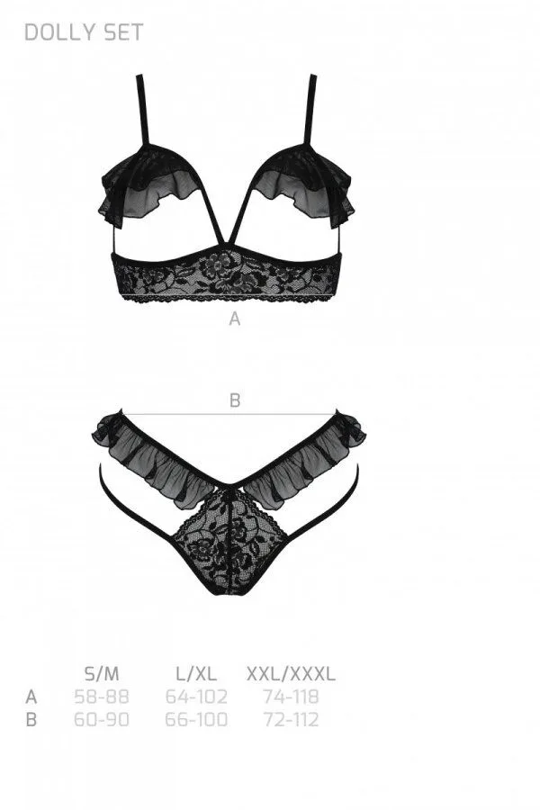 Эротический комплект Passion DOLLY SET, L/XL, black, с открытыми чашками