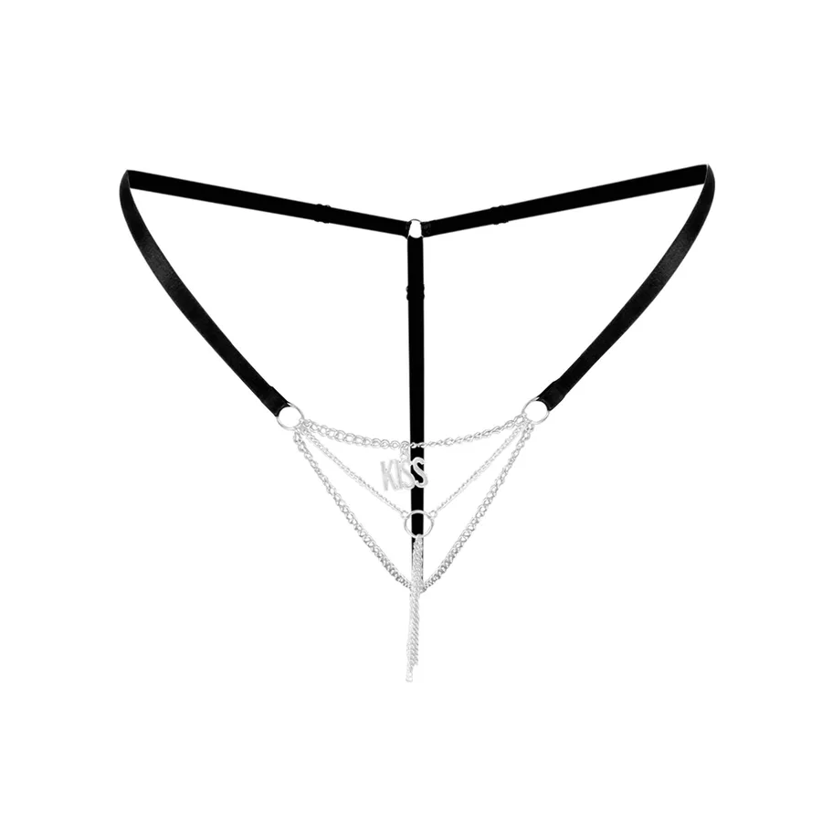 Сексуальные трусики с цепочкой и подвеской Art of Sex - KISS panties XS-M, цвет черный