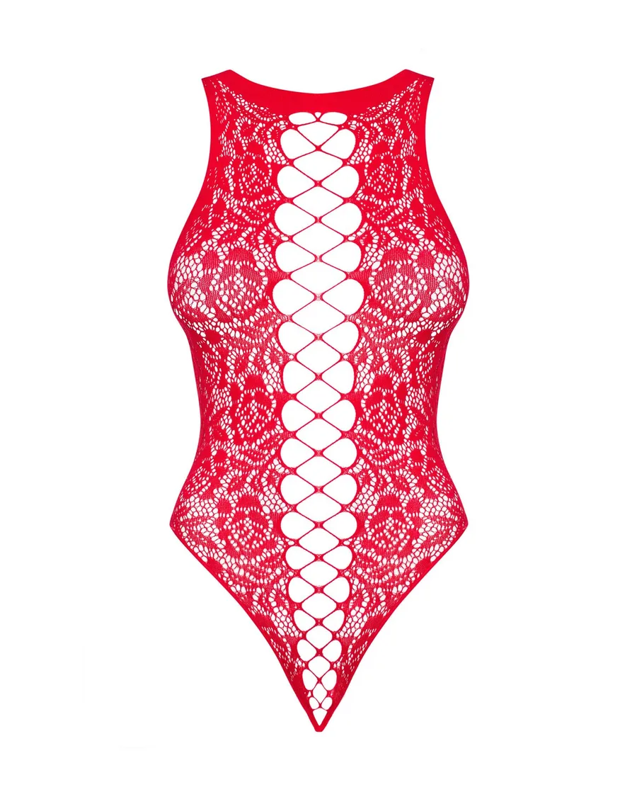 Ажурный бодистокинг с эффектом шнуровки Obsessive B120 teddy red S/M/L, красный