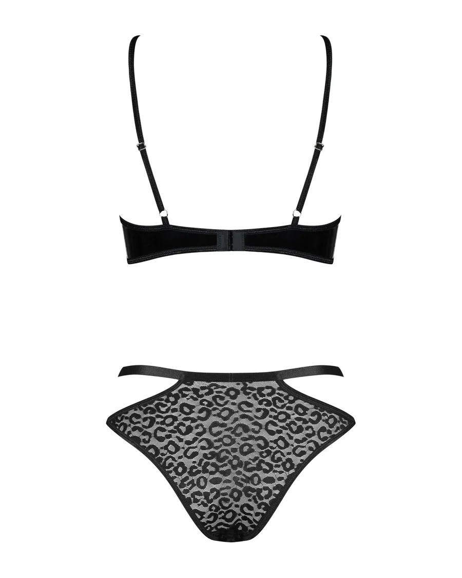 Эротический комплект под латекс со стрепами Obsessive Bagirela 2-pcs set S/M, черный, под леопард, б
