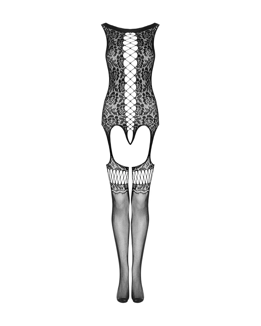 Бодистокинг Obsessive Bodystocking F236 S/Ml/L, глубокое декольте, имитация шнуровки
