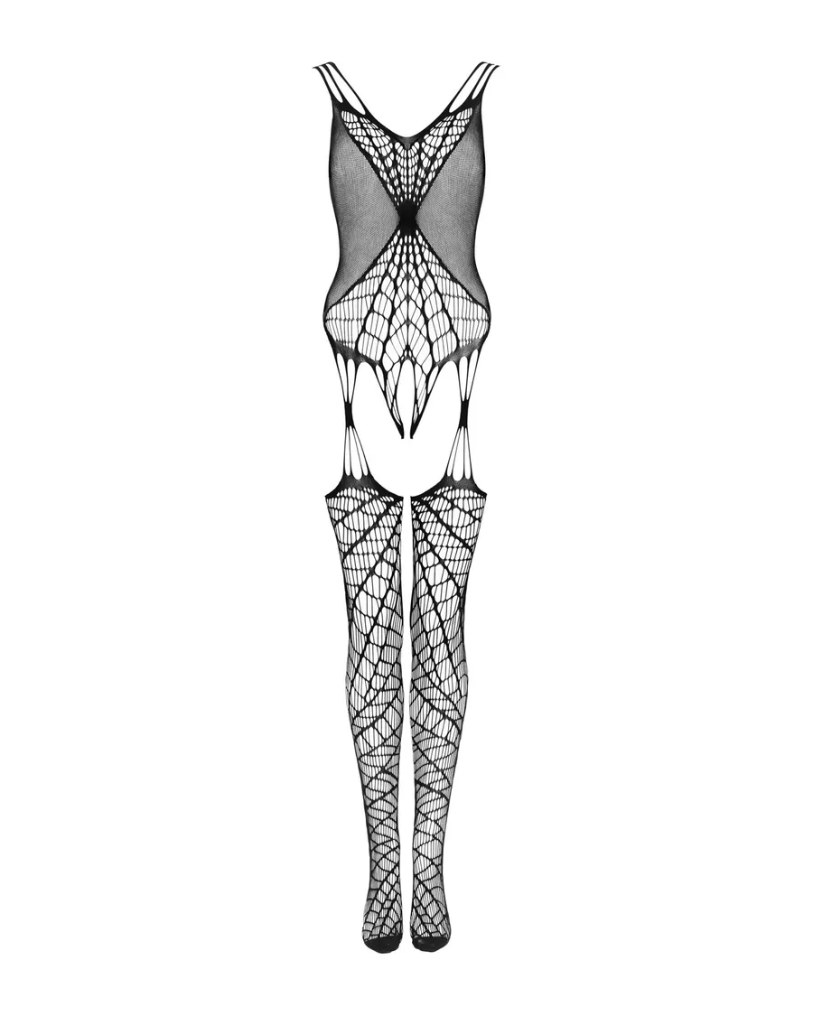 Ажурний бодістокінг під павутину Obsessive Bodystocking G325 black S/M/L, чорний, комбінезон