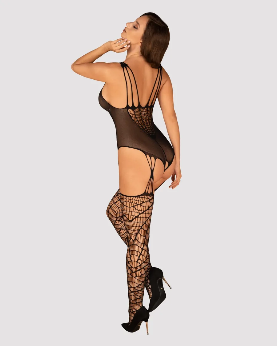Ажурний бодістокінг під павутину Obsessive Bodystocking G325 black S/M/L, чорний, комбінезон