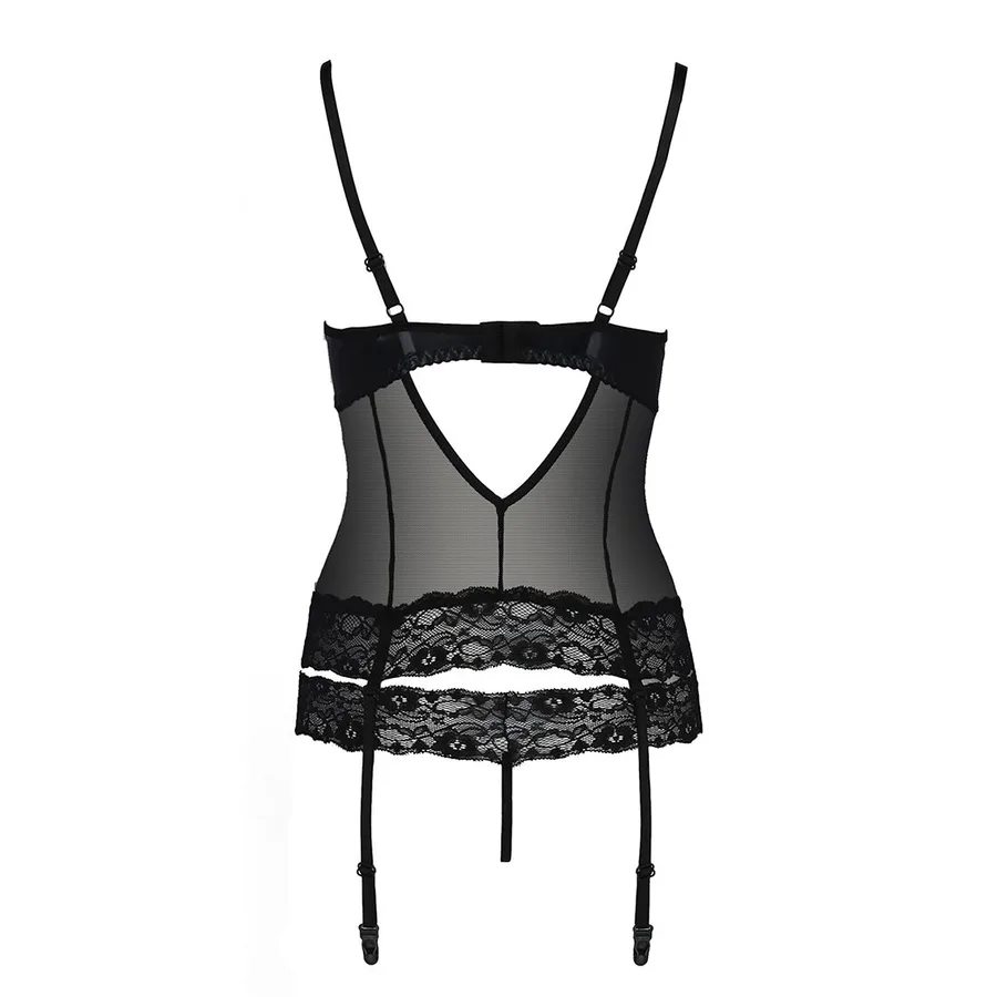 Корсет с открытой грудью Passion Exclusive NORTH CORSET S/M, black, пажи, трусики, шнуровка
