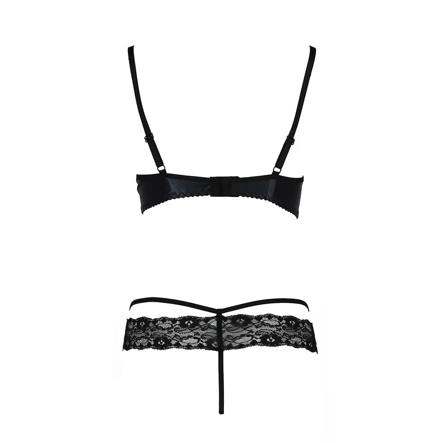 Комплект белья Passion Exclusive NORTH SET L/XL, black, лиф и трусики с элементами под латекс