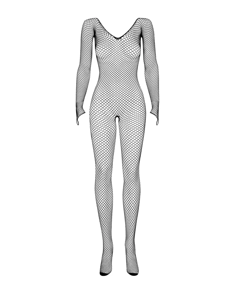 Сетчатый бодистокинг с длинным рукавом Obsessive Bodystocking N109 black S/M/L, черный, комбинезон