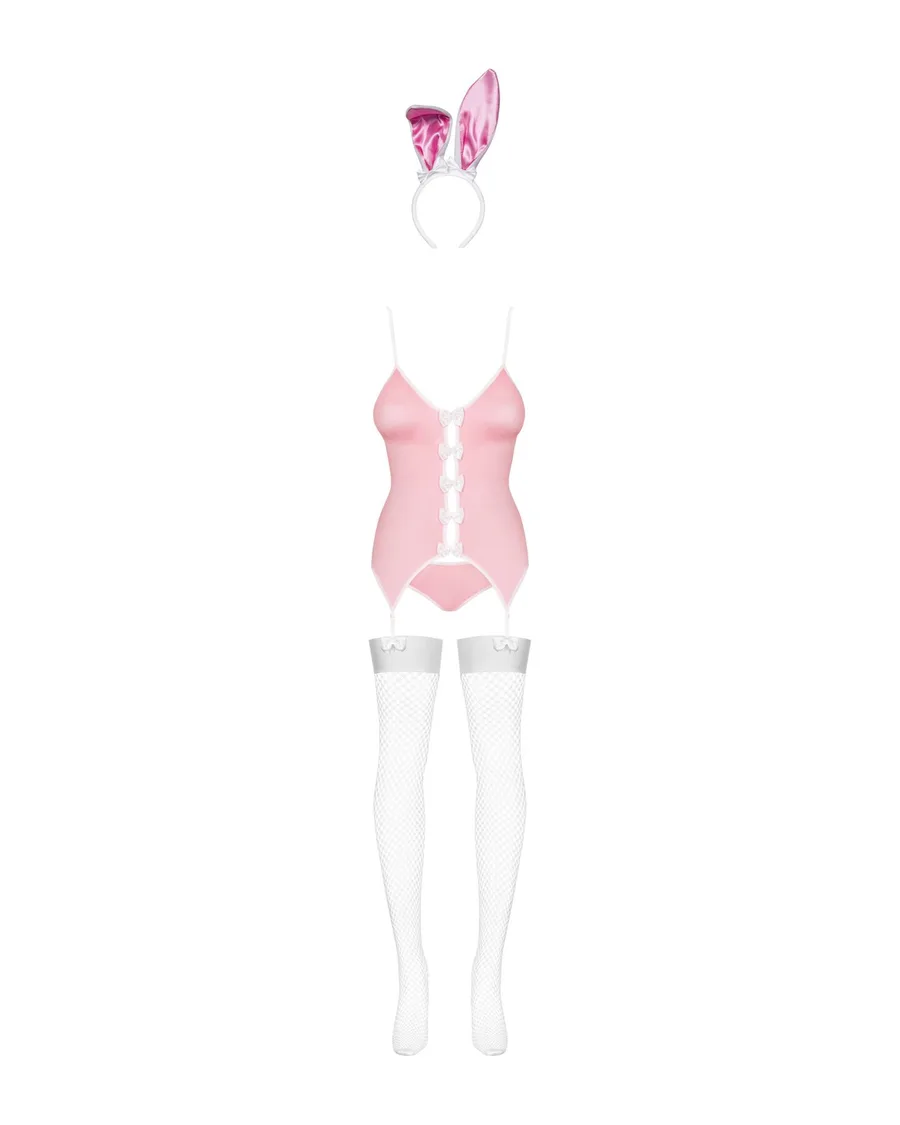 Еротичний костюм зайчика Obsessive Bunny suit 4 pcs costume pink L/XL, рожевий, топ з підв’язками