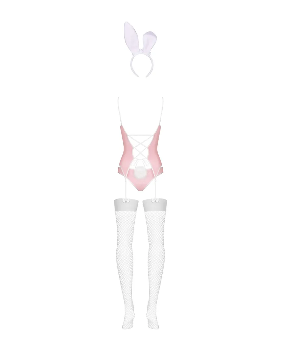 Еротичний костюм зайчика Obsessive Bunny suit 4 pcs costume pink L/XL, рожевий, топ з підв’язками