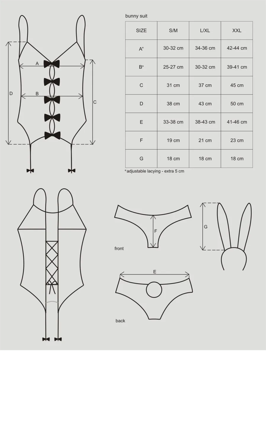 Еротичний костюм зайчика Obsessive Bunny suit 4 pcs costume pink L/XL, рожевий, топ з підв’язками