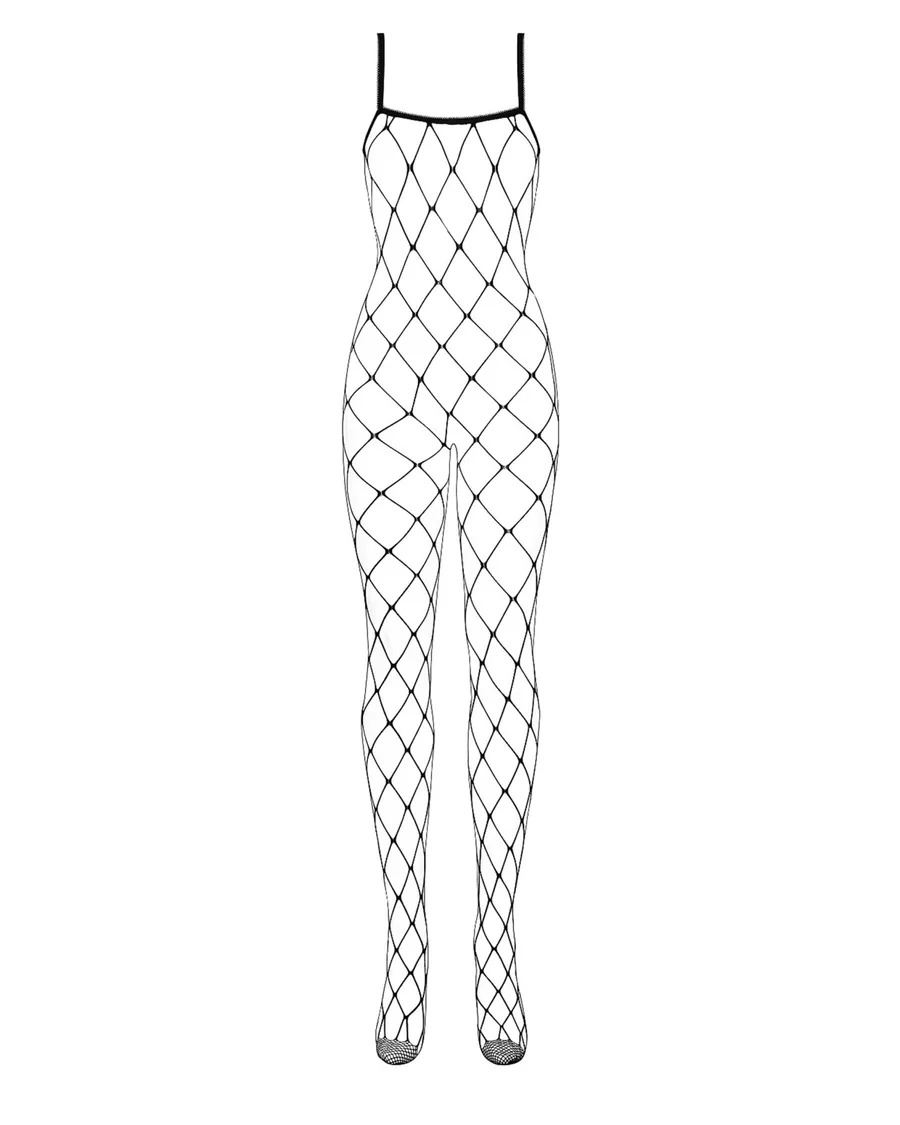 Бодистокинг с крупной ячейкой и открытой грудью Obsessive Bodystocking N102 S/M/L, черный