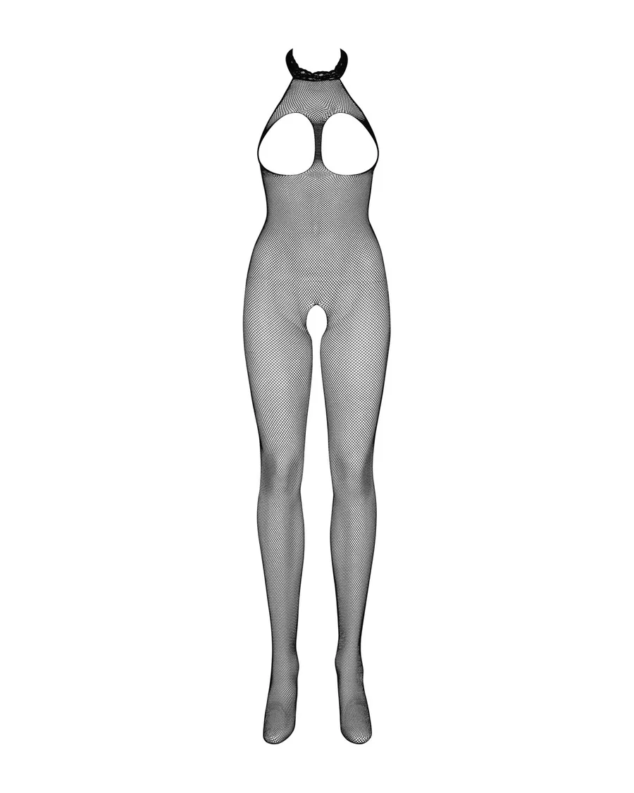 Бодистокинг из мелкой сетки с открытой грудью и доступом Obsessive Bodystocking N101 S/M/L