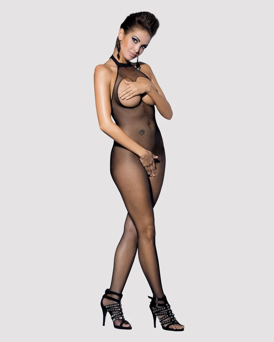 Бодистокинг из мелкой сетки с открытой грудью и доступом Obsessive Bodystocking N101 S/M/L