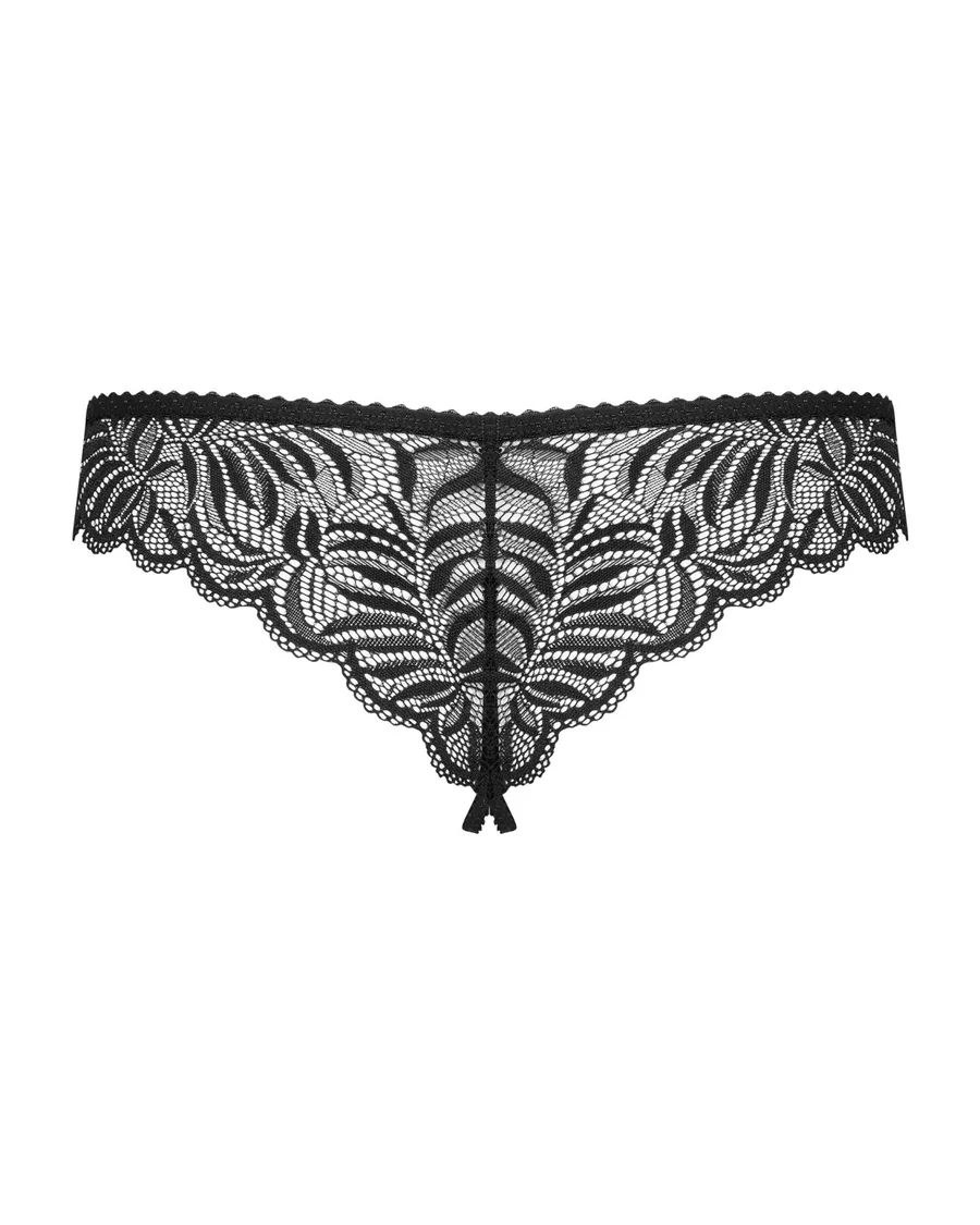Кружевные танга с доступом Obsessive Contica crothchles thong L/XL, черные