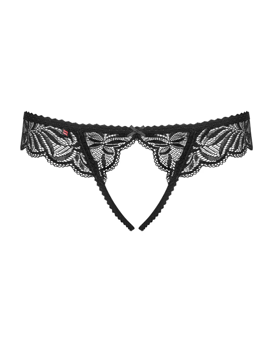 Кружевные танга с доступом Obsessive Contica crothchles thong L/XL, черные
