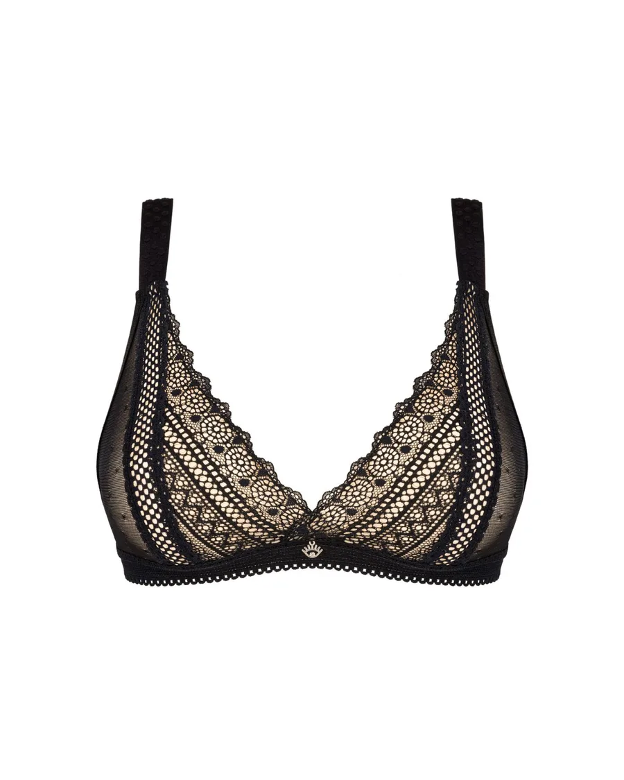 Кружевной бюстгальтер с треугольной чашкой Obsessive Estiqua bra M/L, черный, широкие лямки