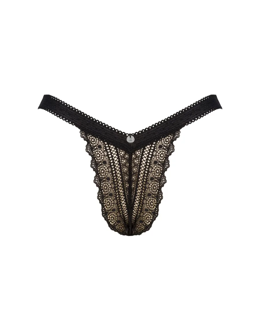 Кружевные трусики с заниженной талией Obsessive Estiqua panties M/L, черные