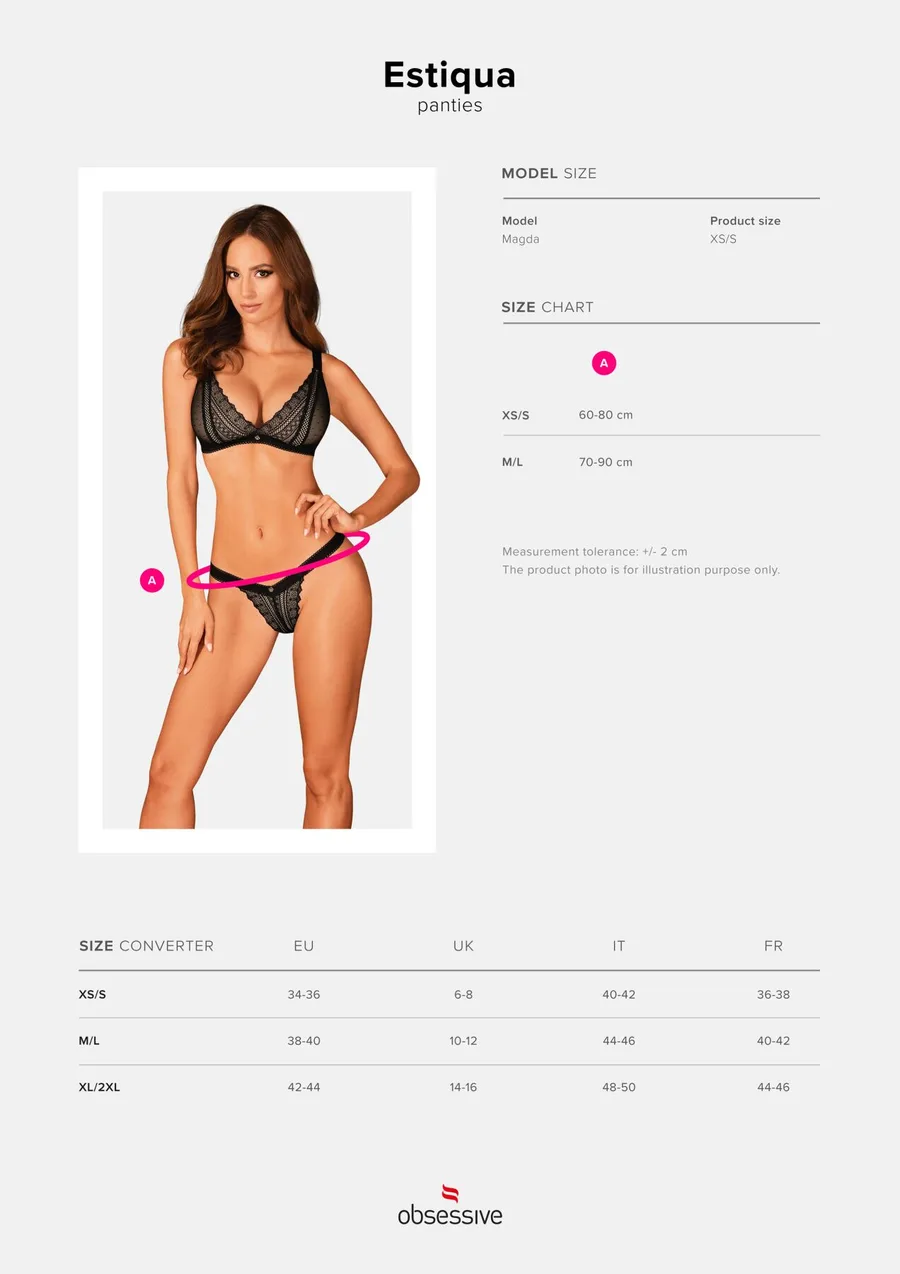 Кружевные трусики с заниженной талией Obsessive Estiqua panties M/L, черные