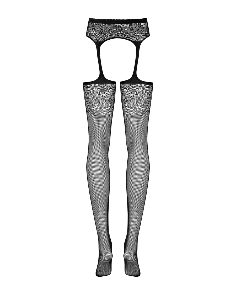 Сетчатые чулки-стокинги с цветочным рисунком Obsessive Garter stockings S207 XL/XXL, черные, доступ
