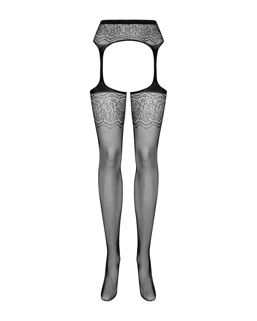 Сетчатые чулки-стокинги с цветочным рисунком Obsessive Garter stockings S207 XL/XXL, черные, доступ