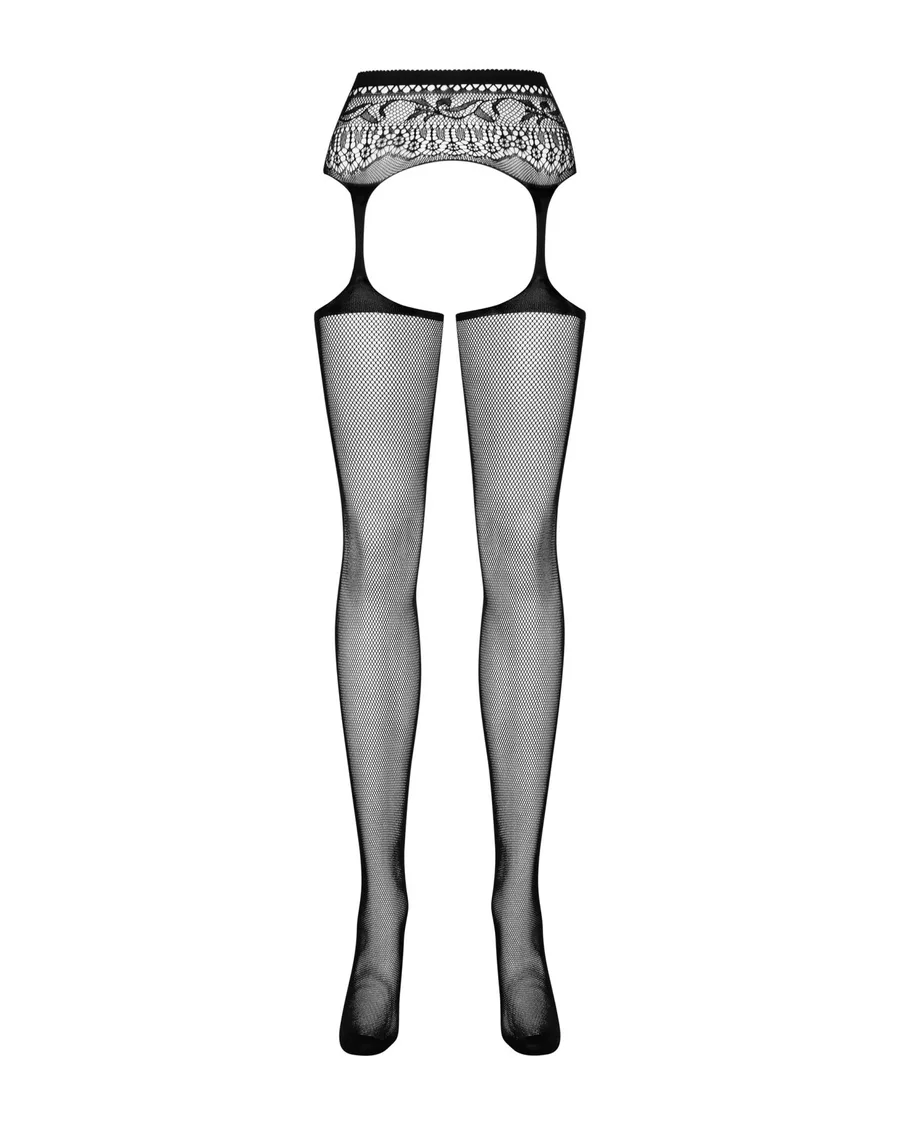 Сітчасті панчохи-стокінги з мереживним поясом Obsessive Garter stockings S307 S/M/L, чорні, імітація